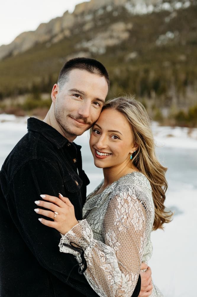 Engaged couple holding hands outdoor portrait Fort Collins Colorado
