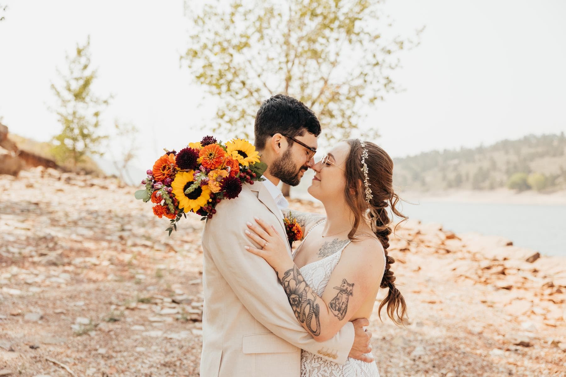 Groom emotional reaction seeing bride for first time Fort Collins wedding