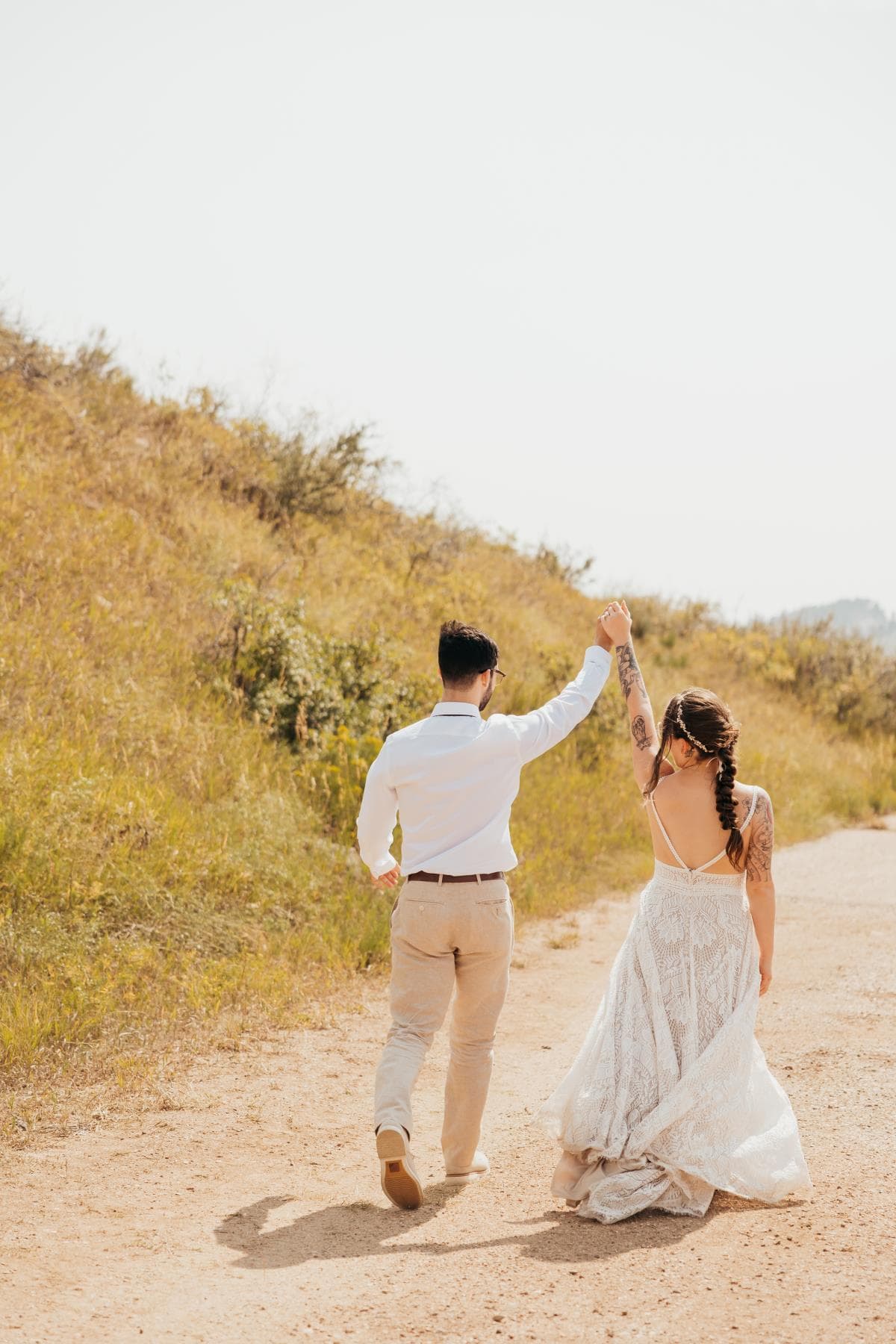 Wedding couple romantic portrait golden hour Front Range Colorado