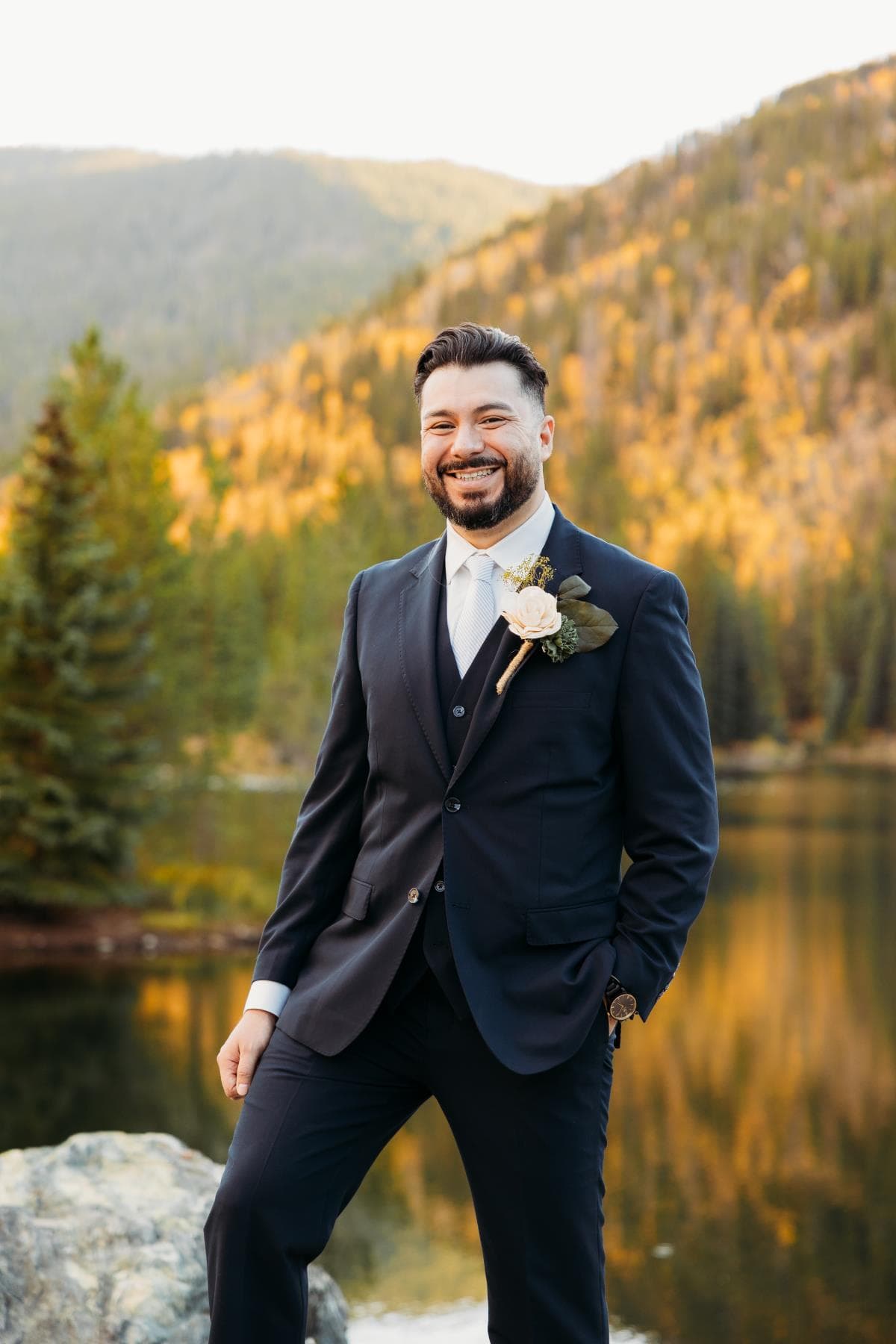 Wedding couple romantic portrait golden hour Front Range Colorado