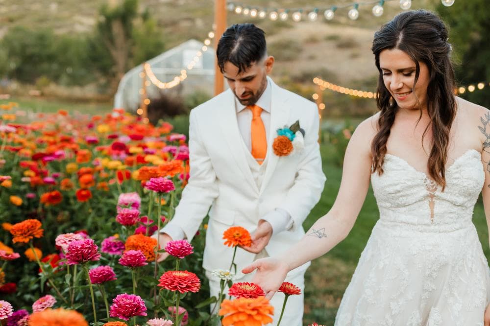 Wedding couple romantic portrait golden hour Front Range Colorado