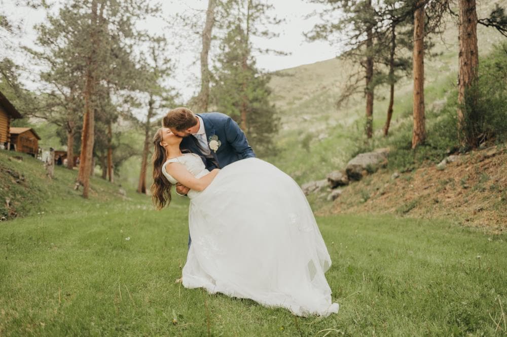Wedding couple romantic portrait golden hour Front Range Colorado