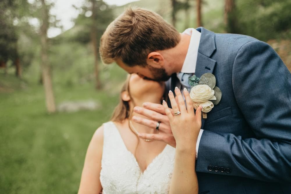 Groom emotional reaction seeing bride for first time Fort Collins wedding