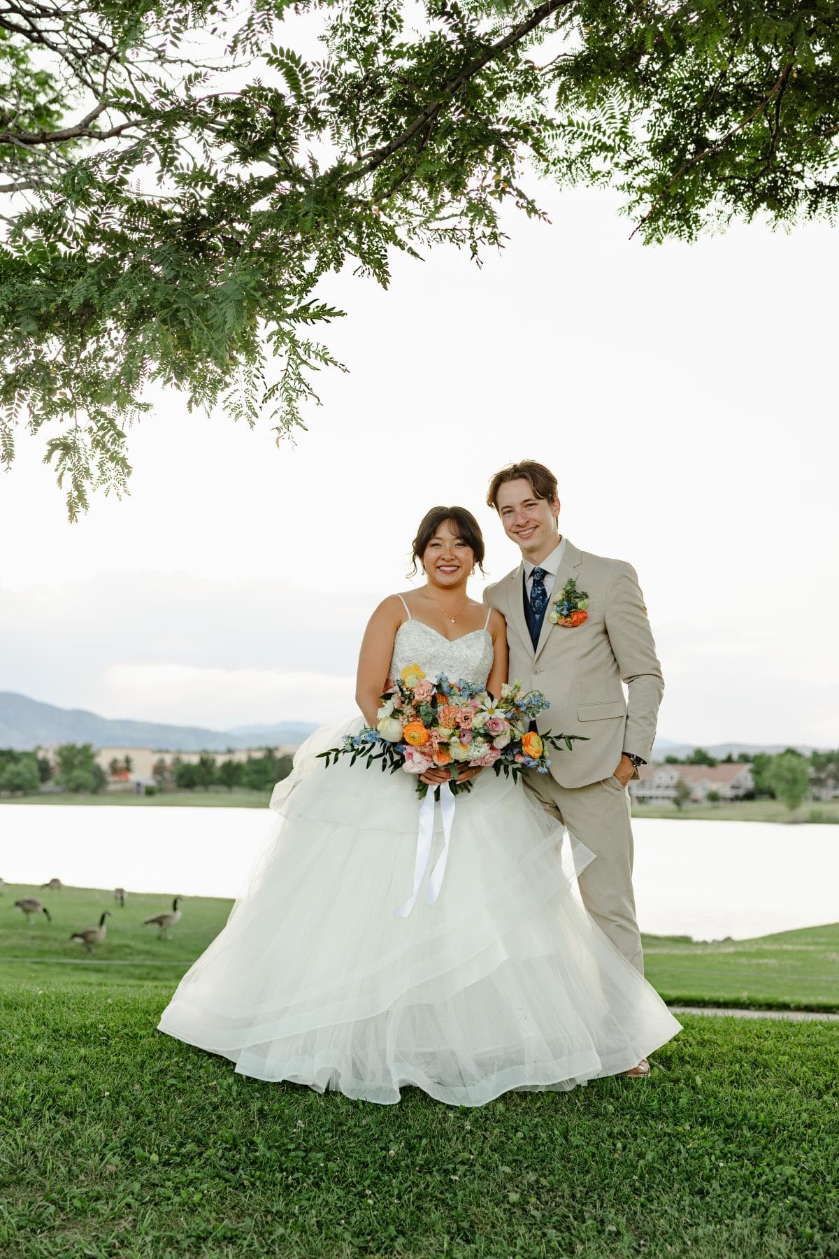 Wedding couple romantic portrait golden hour Front Range Colorado