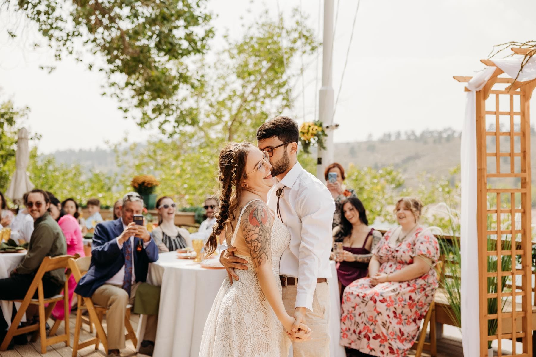 Wedding reception dancing couple natural light Colorado